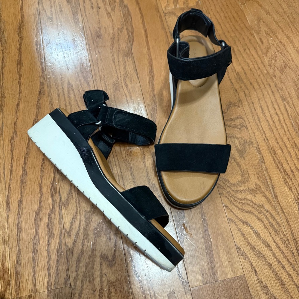 CASLON Women's Size 9.5 Black Suede Platform‎ Wedge Massif Sandals